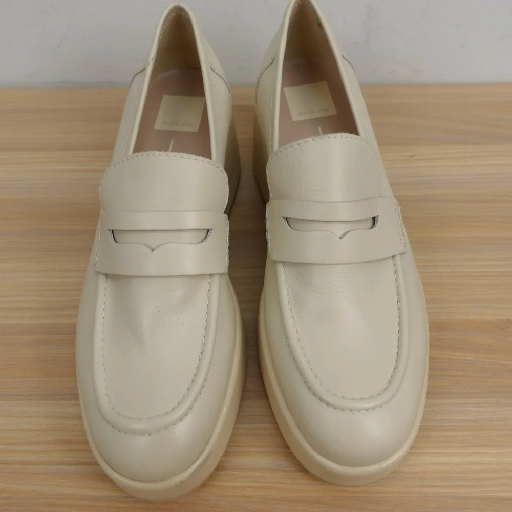 Dolce Vita Womens Platform Penny Loafers 8.5 Cream Y2K Cyber Prep Chunky Retro